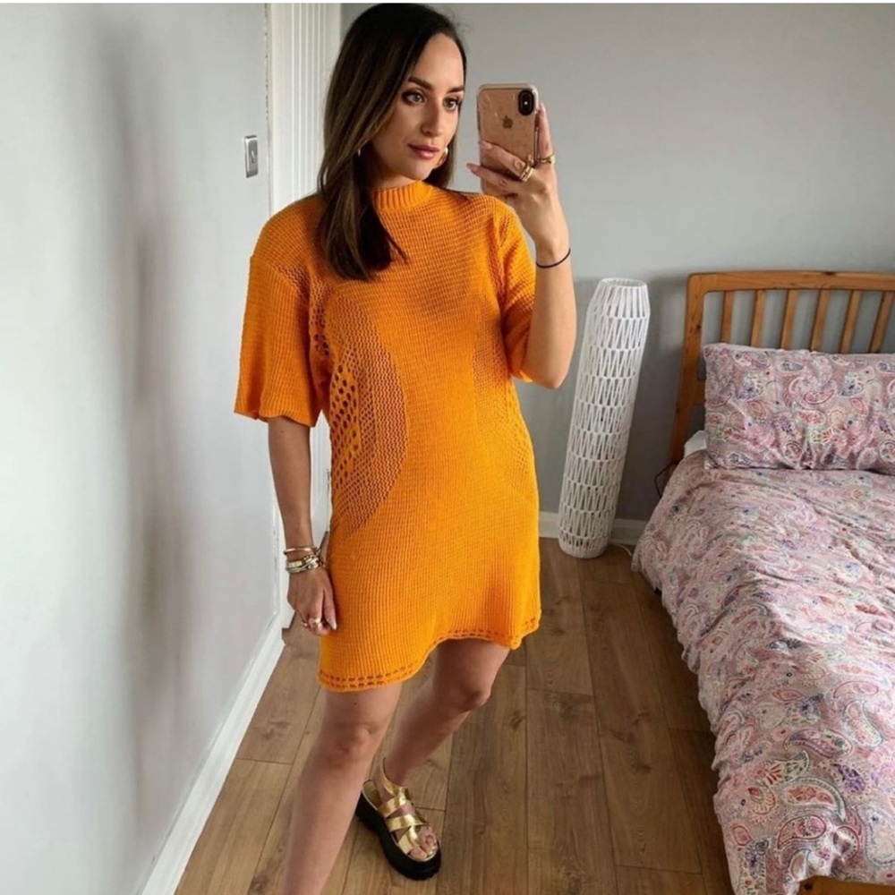 H&M Orange Asymmetrical Mini Dress with Dolman Sleeves